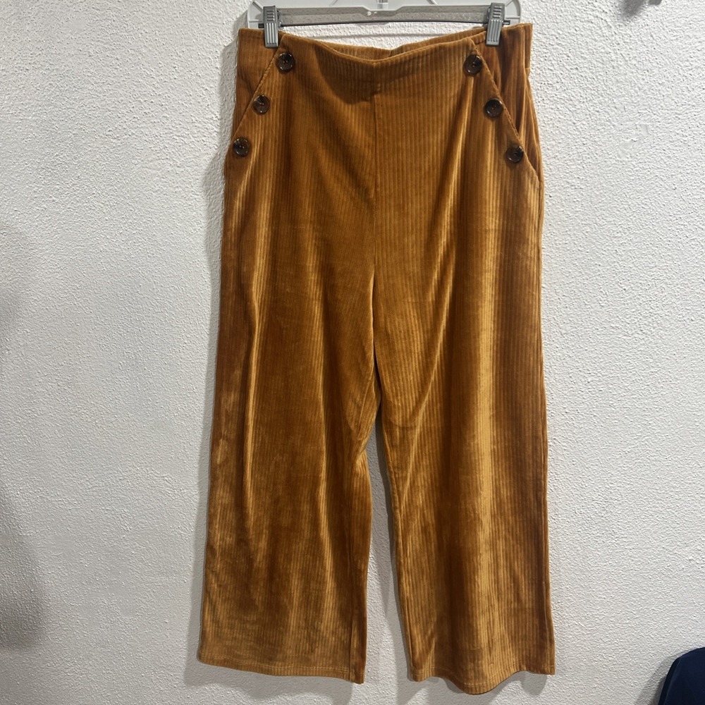 Derek Heart Women's Gold Velour Wide Leg Pants-L Button